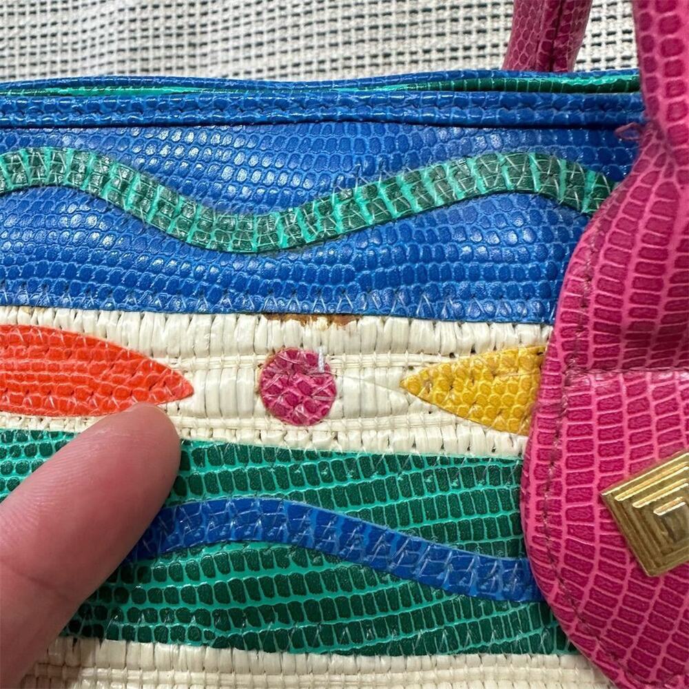 Vintage Rainbow 80s 90s Shoulder Bag‎ Woven Straw Maximalist Colorful Retro - Picture 3 of 14